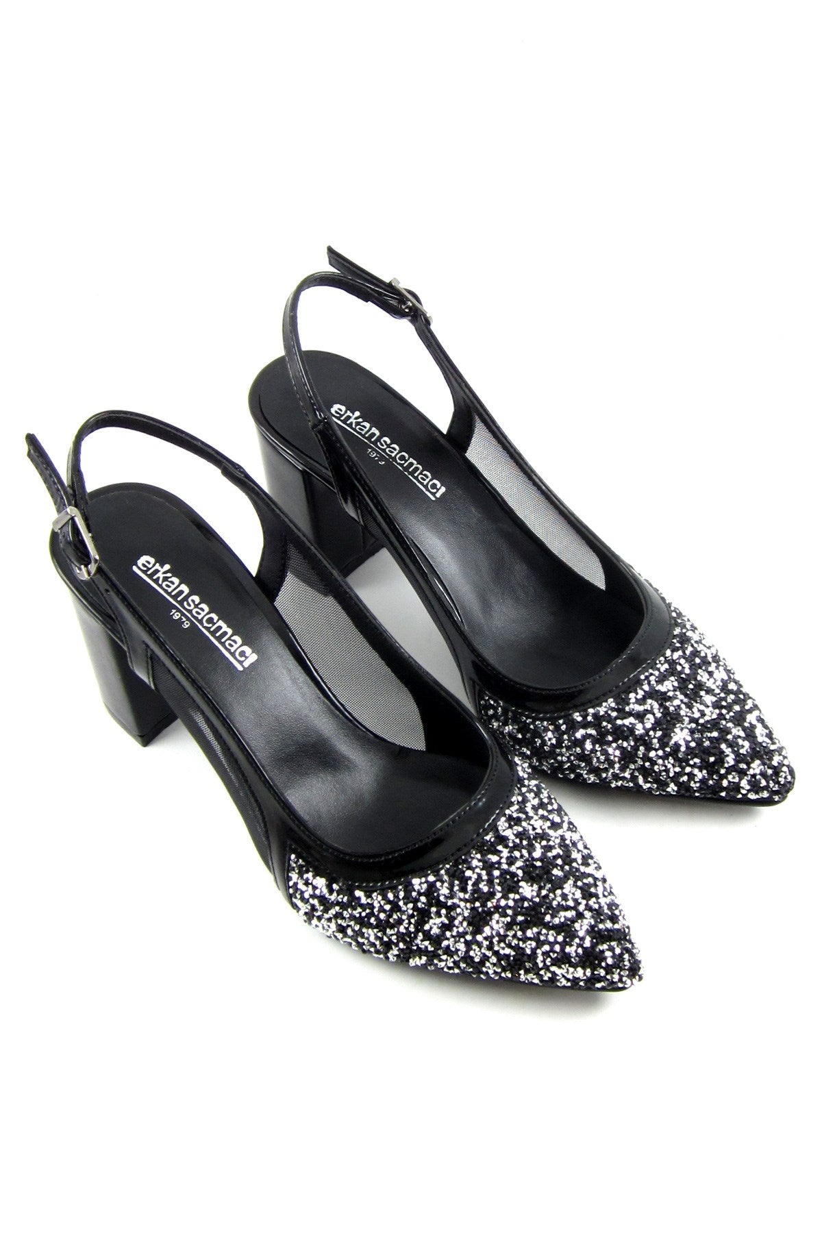 Panula  Exclusive Siyah Taşlı Fileli Arkası Açık Abiye Ayakkabı