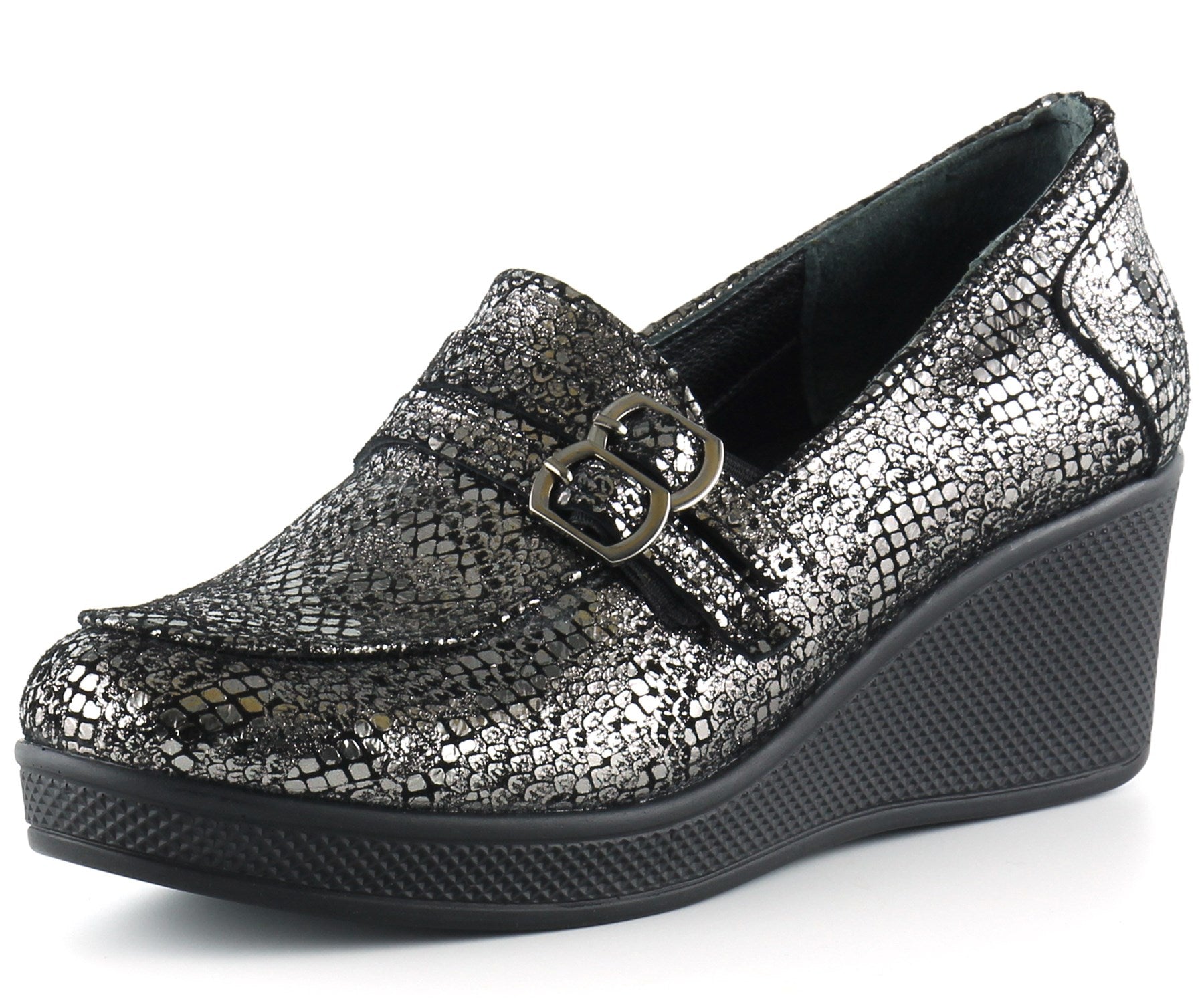 Taylor Gümüş Yılan Hakiki Deri Dolgu Topuklu Günlük Ayakkabı