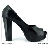 Carolina Siyah Rugan Önü Açık Yuvarlak Burun Kalın Platform Topuklu Abiye Ayakkabı
