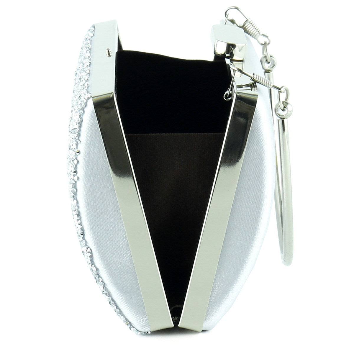 Gümüş Saten Kristal Granül Taşlı Metal Saplı Abiye El Çantası ( ES0013AC )