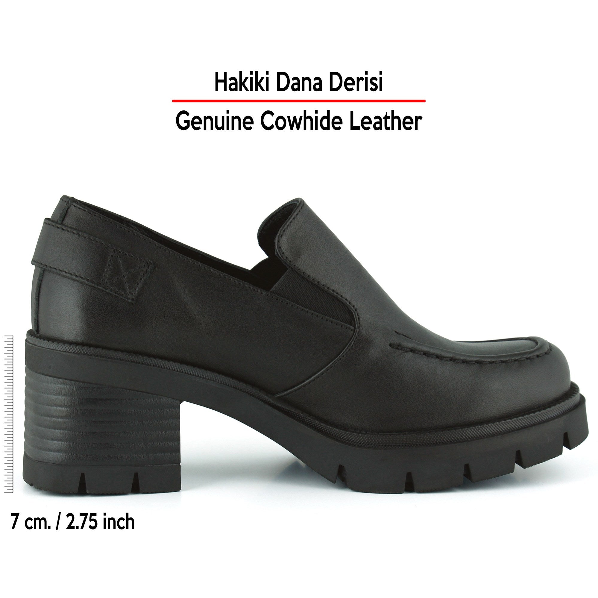 [MAX 5045] Kahverengi Hakiki Dana Derisi Lastikli Tokalı Kalın Topuklu Günlük Loafer Ayakkabı