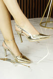 Sacha Altın Ayna Arkası Açık Bantlı İnce Topuklu Stiletto Ayakkabı