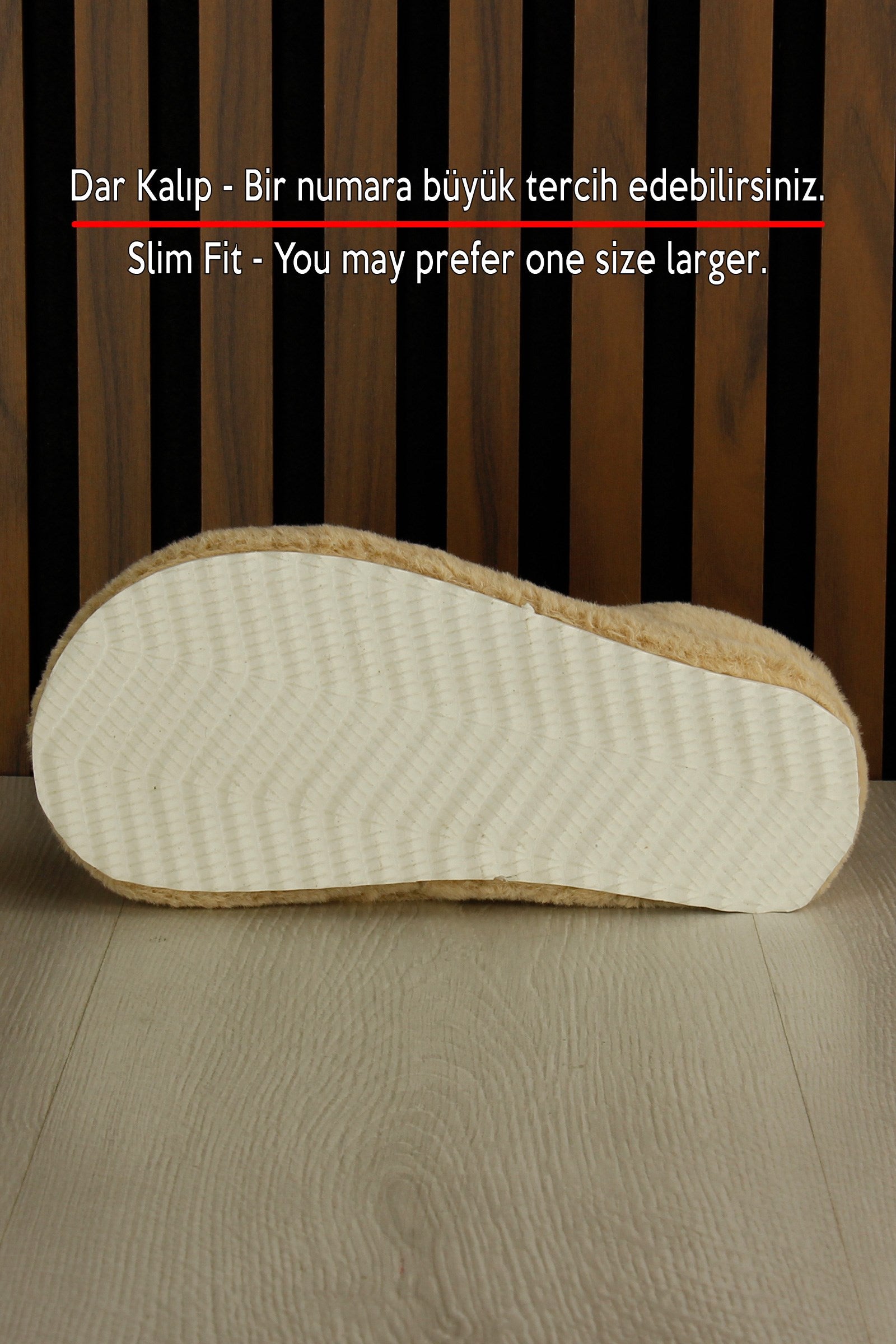 Clara Cappuccino Pelüş - DAR KALIP - Ayıcık Desenli Kalın Düz Tabanlı Sessiz Kadın Ev Terliği