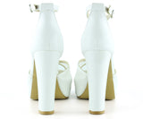 Carmen Beyaz Fileli Önü Açık Bilekten Bağlamalı Platform Topuklu Ayakkabı