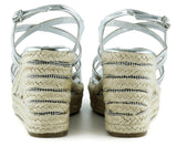 [7002] Gümüş Rugan Çapraz Bantlı Taşlı Zikzak Örgü Jüt Platform Topuklu Sandalet