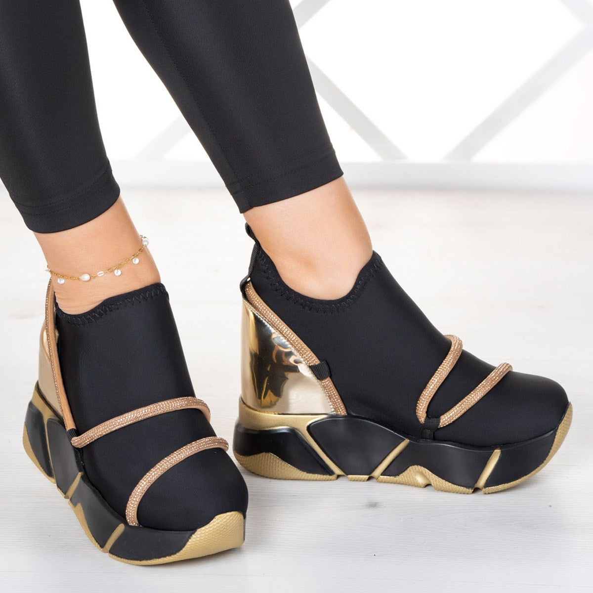 Barbara Altın Streç Gizli Dolgu Günlük Ayakkabı