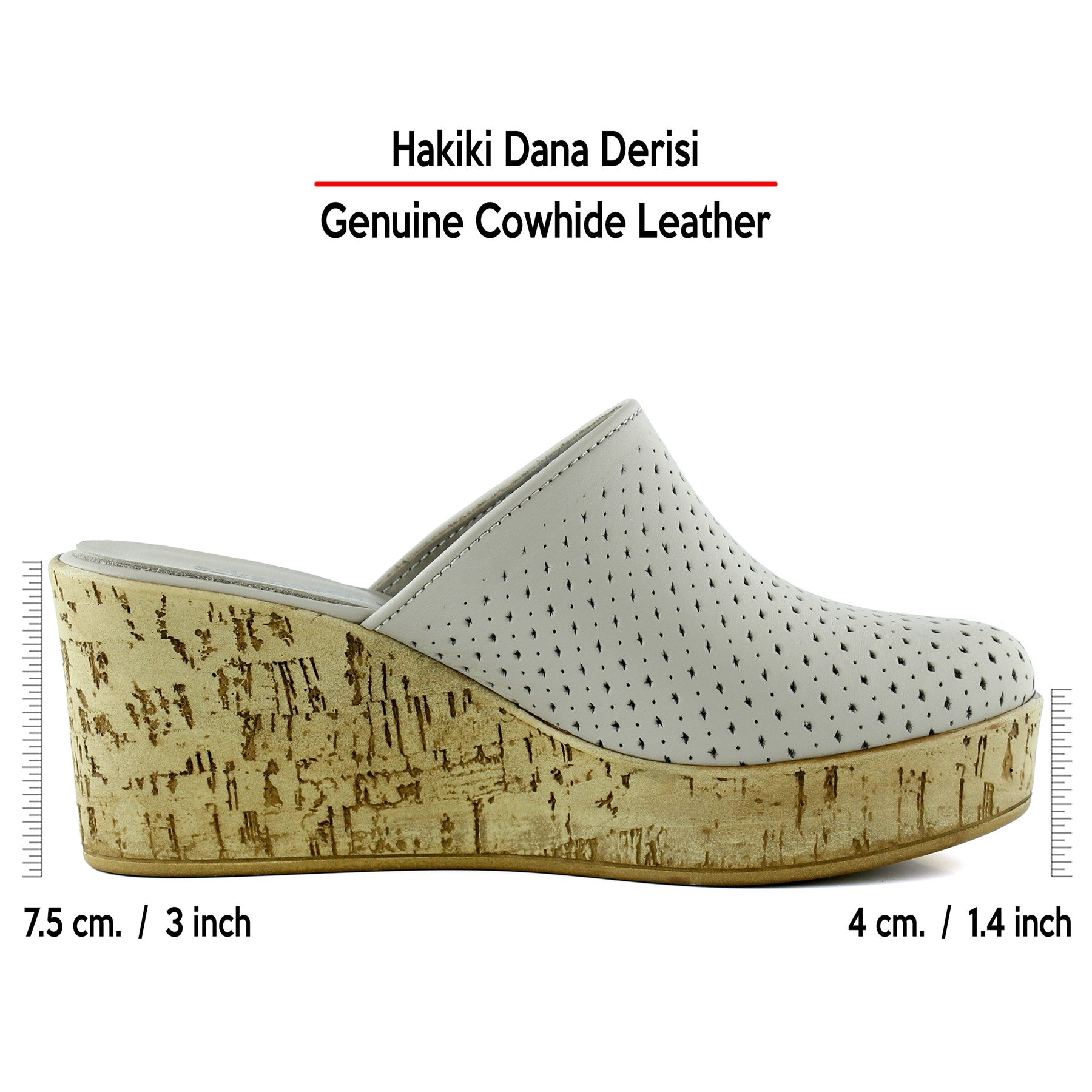 Aria Vizon Hakiki Dana Derisi Önü Kapalı Mantar Taban Görünümlü Dolgu Topuklu Terlik