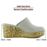 Aria Vizon Hakiki Dana Derisi Önü Kapalı Mantar Taban Görünümlü Dolgu Topuklu Terlik