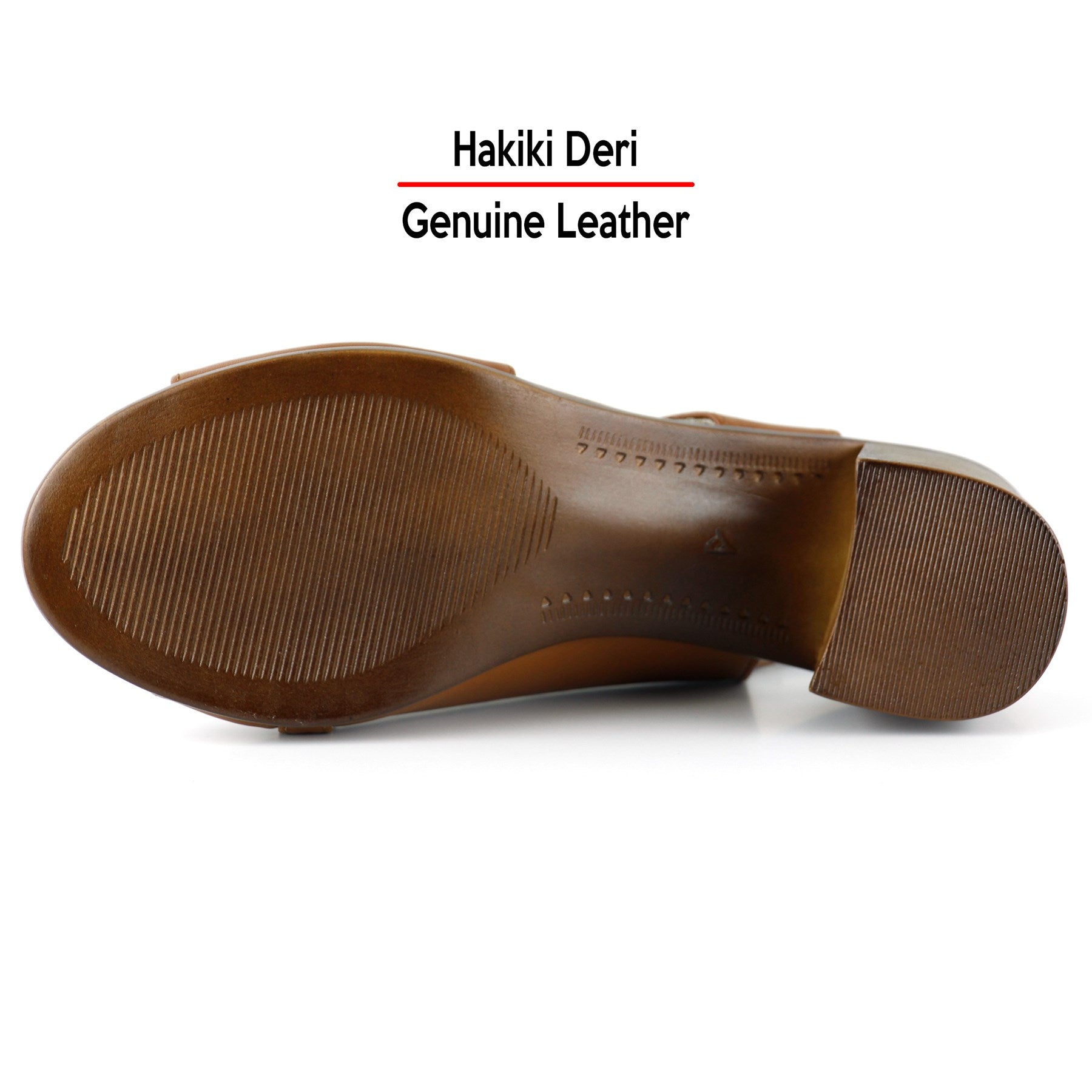 Saules Taba Hakiki Deri Kesik Detaylı Lastik Bantlı Topuklu Sandalet