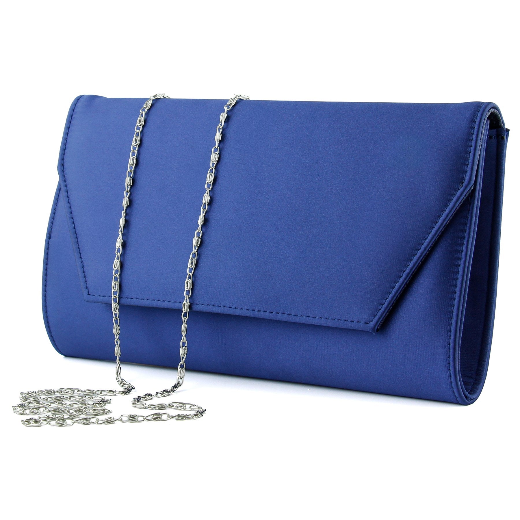 (ES0017AC) Lacivert Saten Zincir Askılı Manyetik Kapaklı İç Cepli Zarif Abiye El Çantası