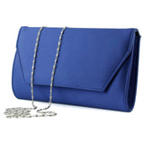 (ES0017AC) Lacivert Saten Zincir Askılı Manyetik Kapaklı İç Cepli Zarif Abiye El Çantası