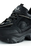 [5038] Siyah Yüksek Taban Spor Fileli Taşlı Bağcıklı Platform Sneaker
