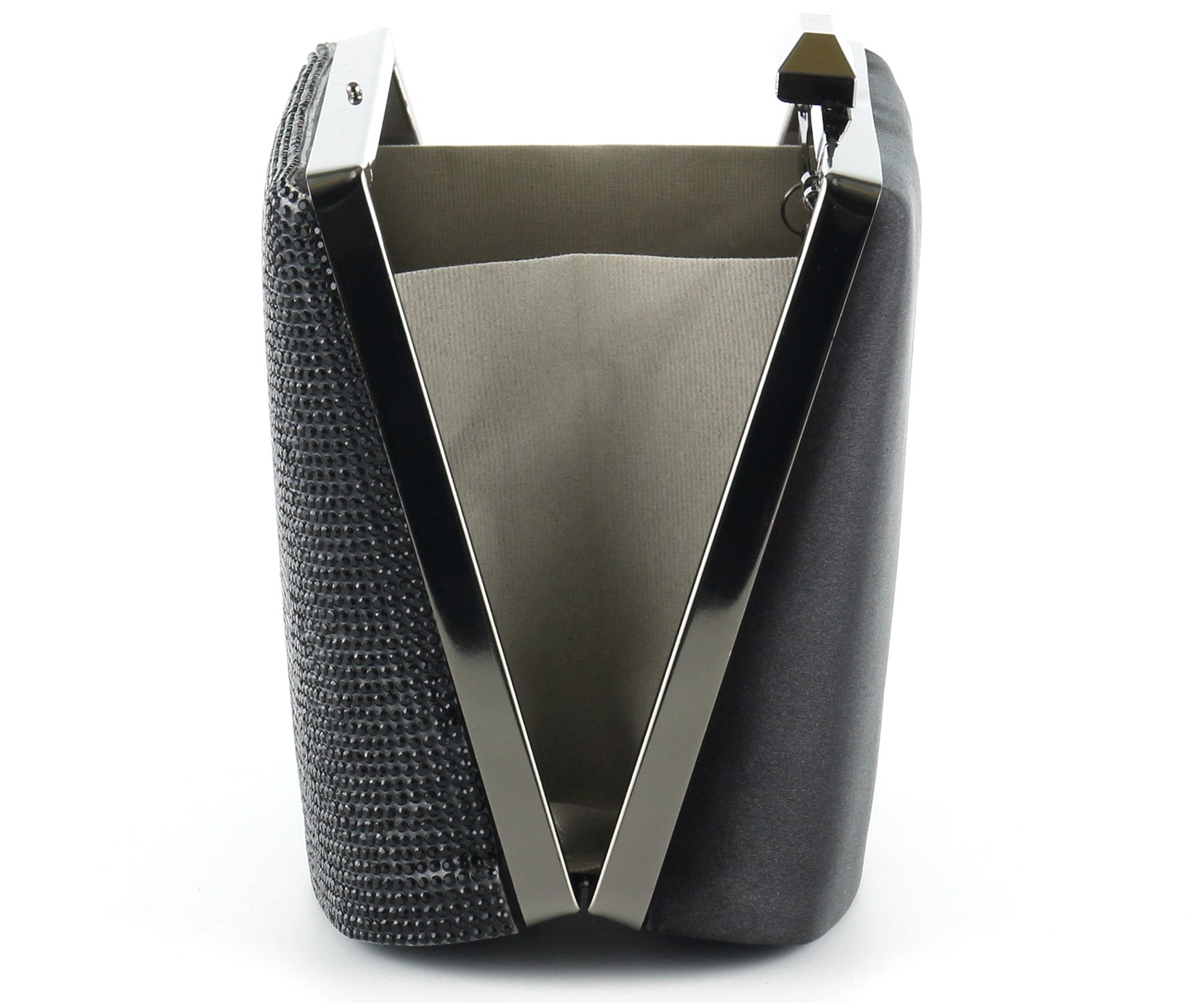 Siyah Saten Kristal Taşlı Metal Saplı Zincir Askılı Abiye Çanta ( ES0011AC )