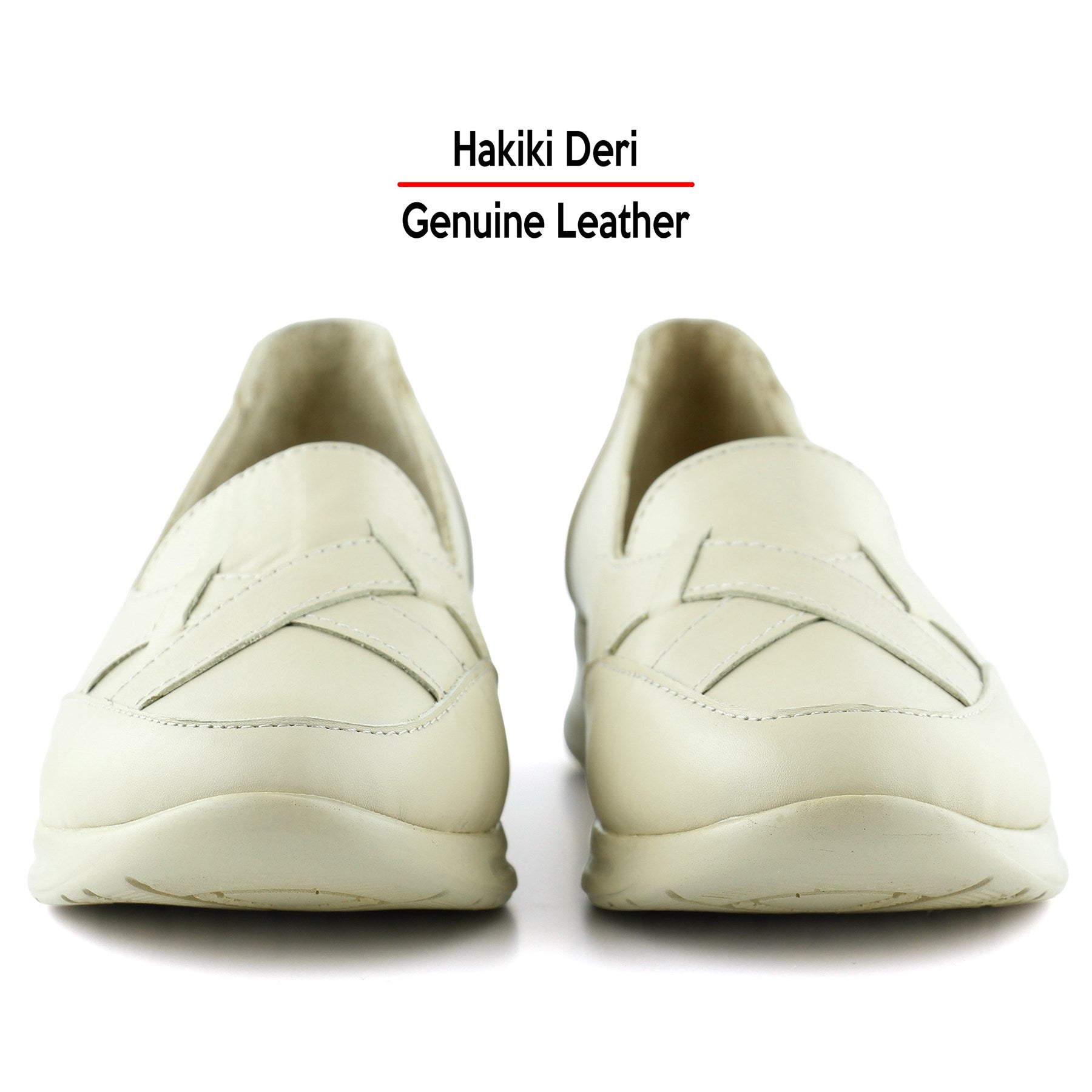 Mammina Bej Hakiki Deri Çapraz Bant Detaylı Slip-On Günlük Ayakkabı