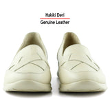 Mammina Bej Hakiki Deri Çapraz Bant Detaylı Slip-On Günlük Ayakkabı