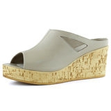 Drusilla Vizon Hakiki Deri Önü Açık Kesik Detaylı Mantar Taban Görünümlü Dolgu Topuklu Terlik