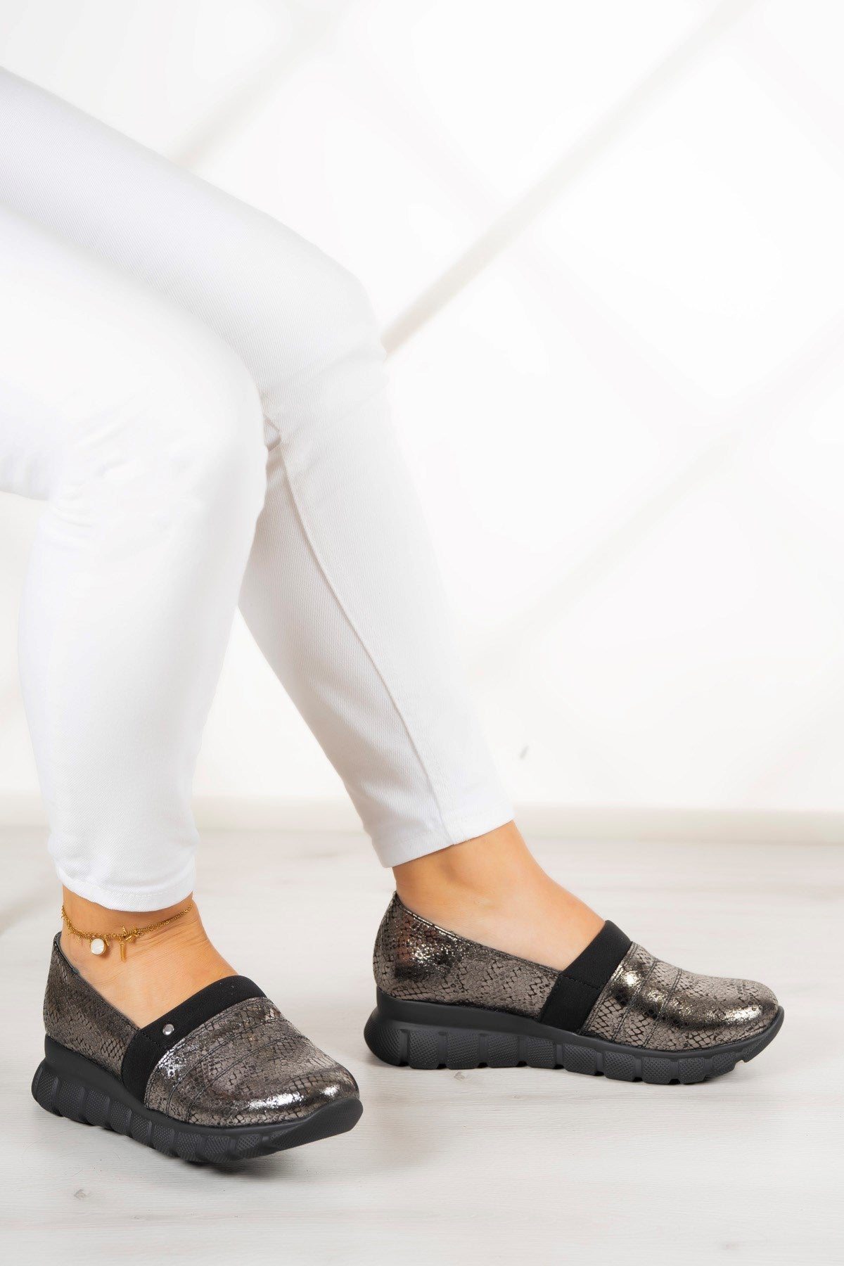 Reagan Gümüş Yılan Hakiki Deri Günlük Ayakkabı