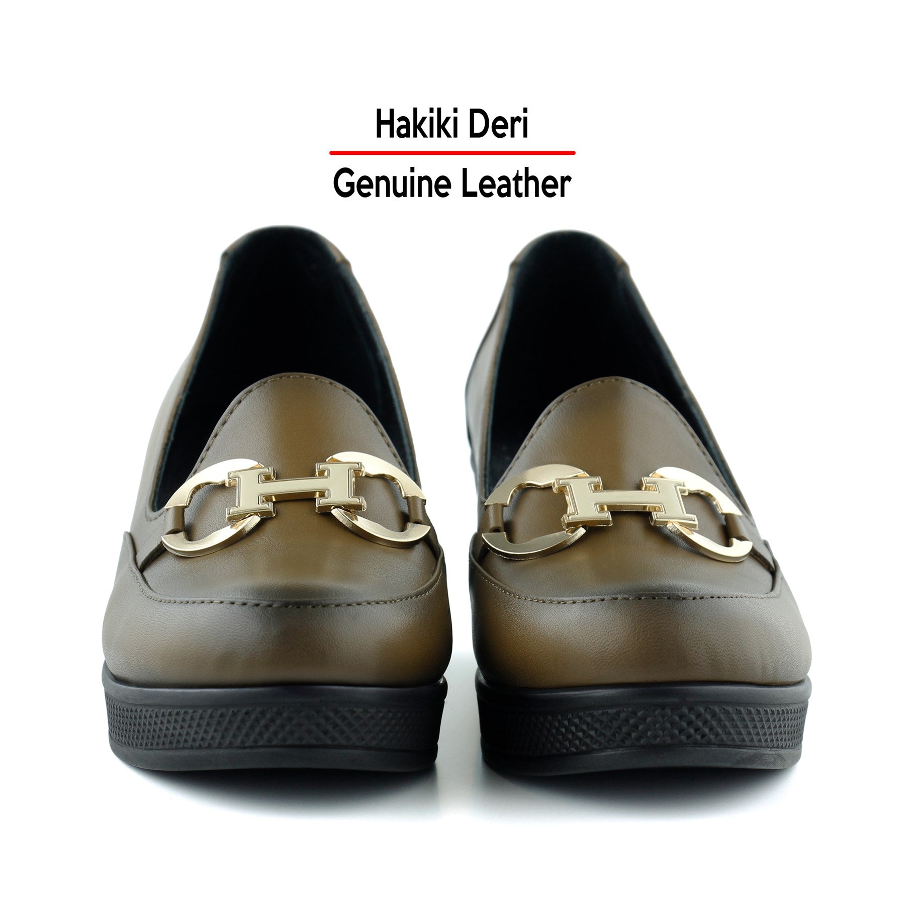 Hayley Kahverengi Hakiki Deri Tokalı Yuvarlak Burun Dolgu Topuklu Günlük Ayakkabı