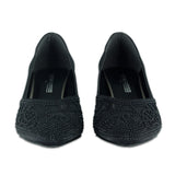 Patricia Siyah Saten Taşlı Fileli Sivri Burun Kalın Topuklu Abiye Ayakkabı