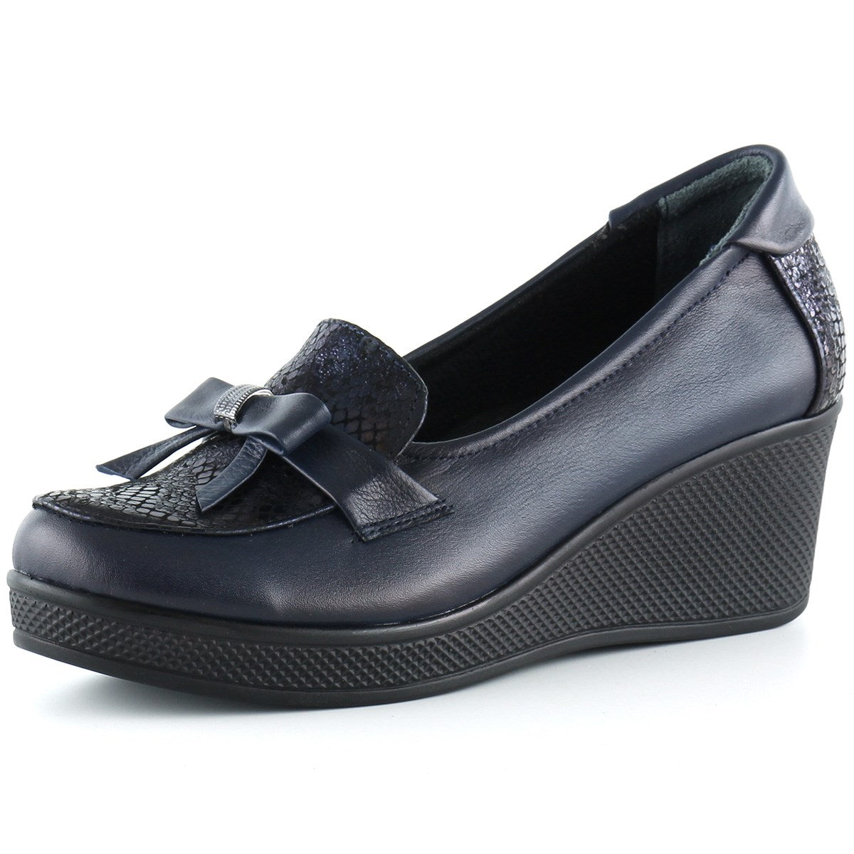 Emma Lacivert Hakiki Deri Dolgu Topuklu Günlük Ayakkabı