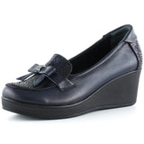 Emma Lacivert Hakiki Deri Dolgu Topuklu Günlük Ayakkabı