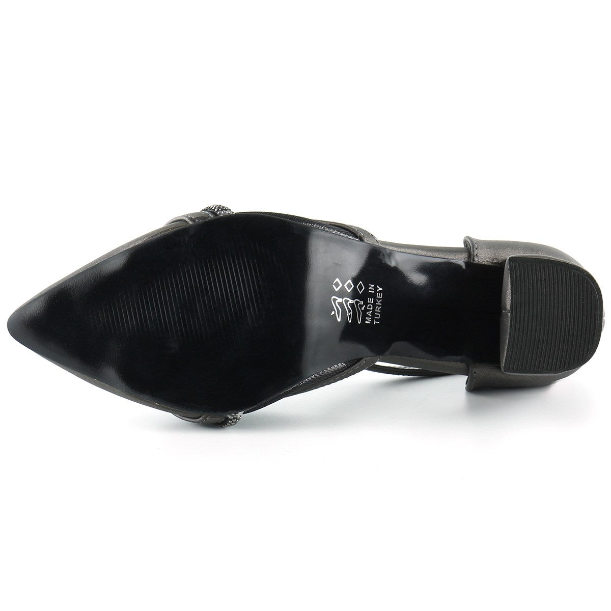 Molly Antrasit Saten Taşlı Fileli Kalın Topuklu Ayakkabı