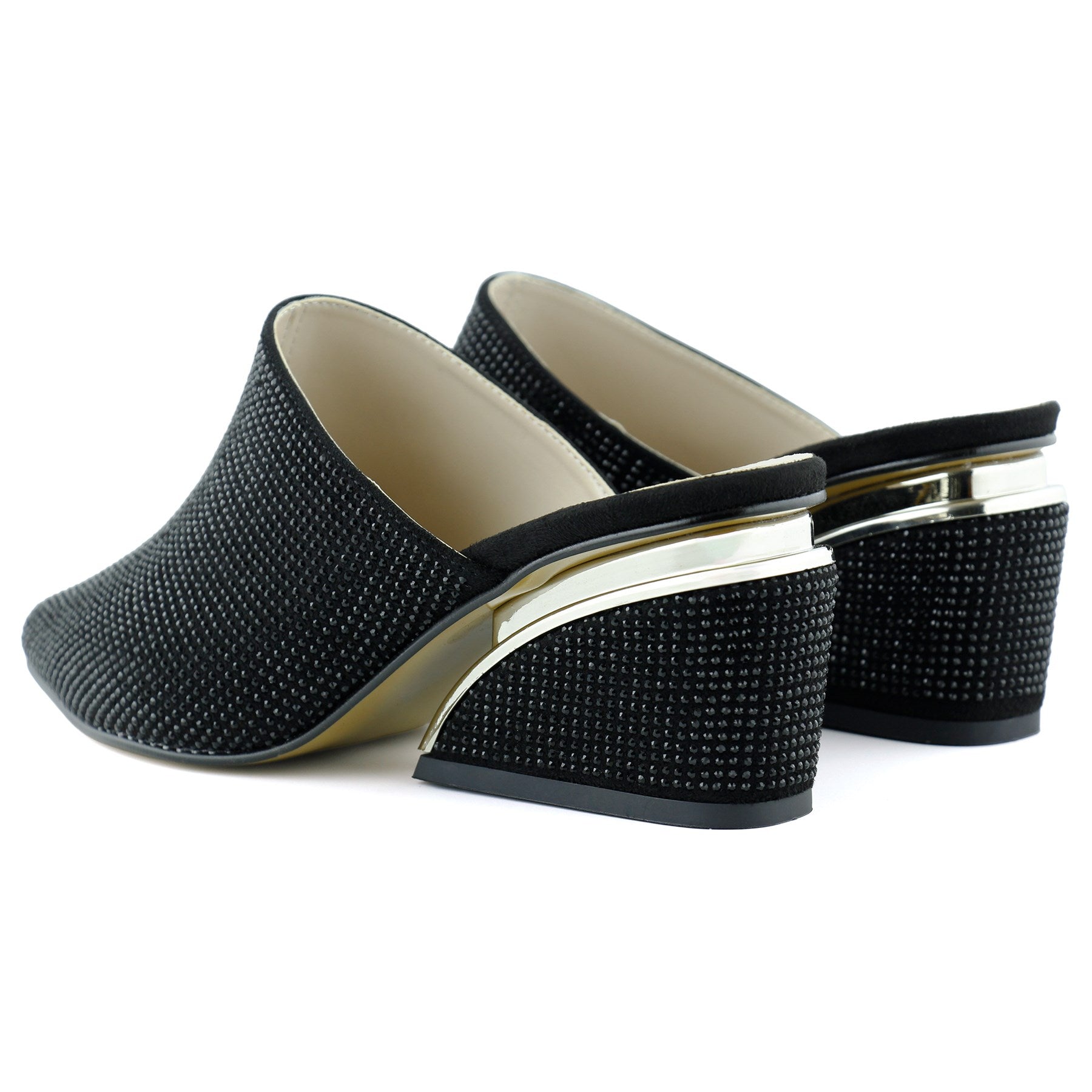 Silvia Siyah Taşlı Metal Topuk Detaylı Abiye Terlik