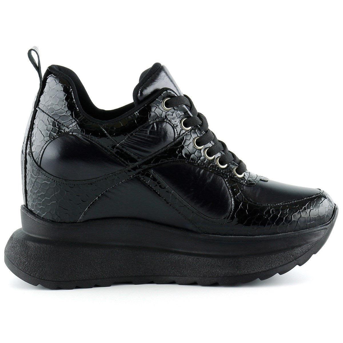 Aurelia Siyah Rugan Croco Desenli Bağcıklı Gizli Dolgu Topuklu Günlük Spor Ayakkabı