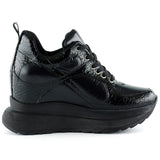 Aurelia Siyah Rugan Croco Desenli Bağcıklı Gizli Dolgu Topuklu Günlük Spor Ayakkabı