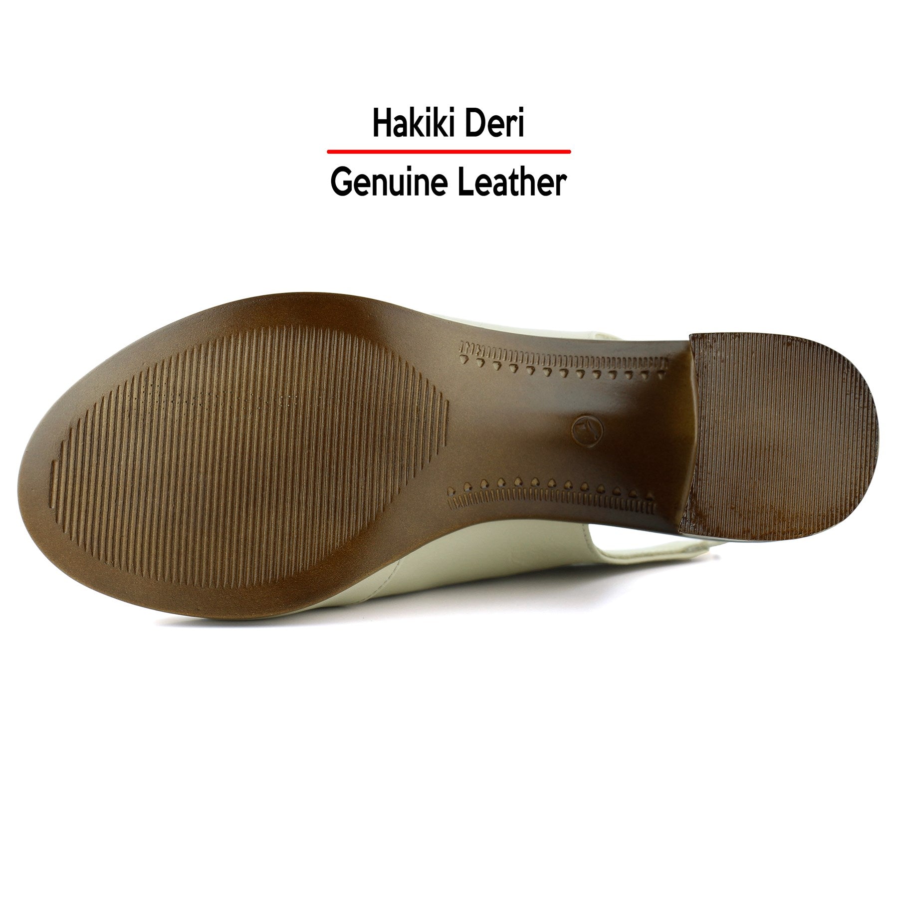 Emilia Bej Hakiki Dana Derisi Arkası Açık Lastik Bantlı Kalın Topuklu Rahat Günlük Sandalet