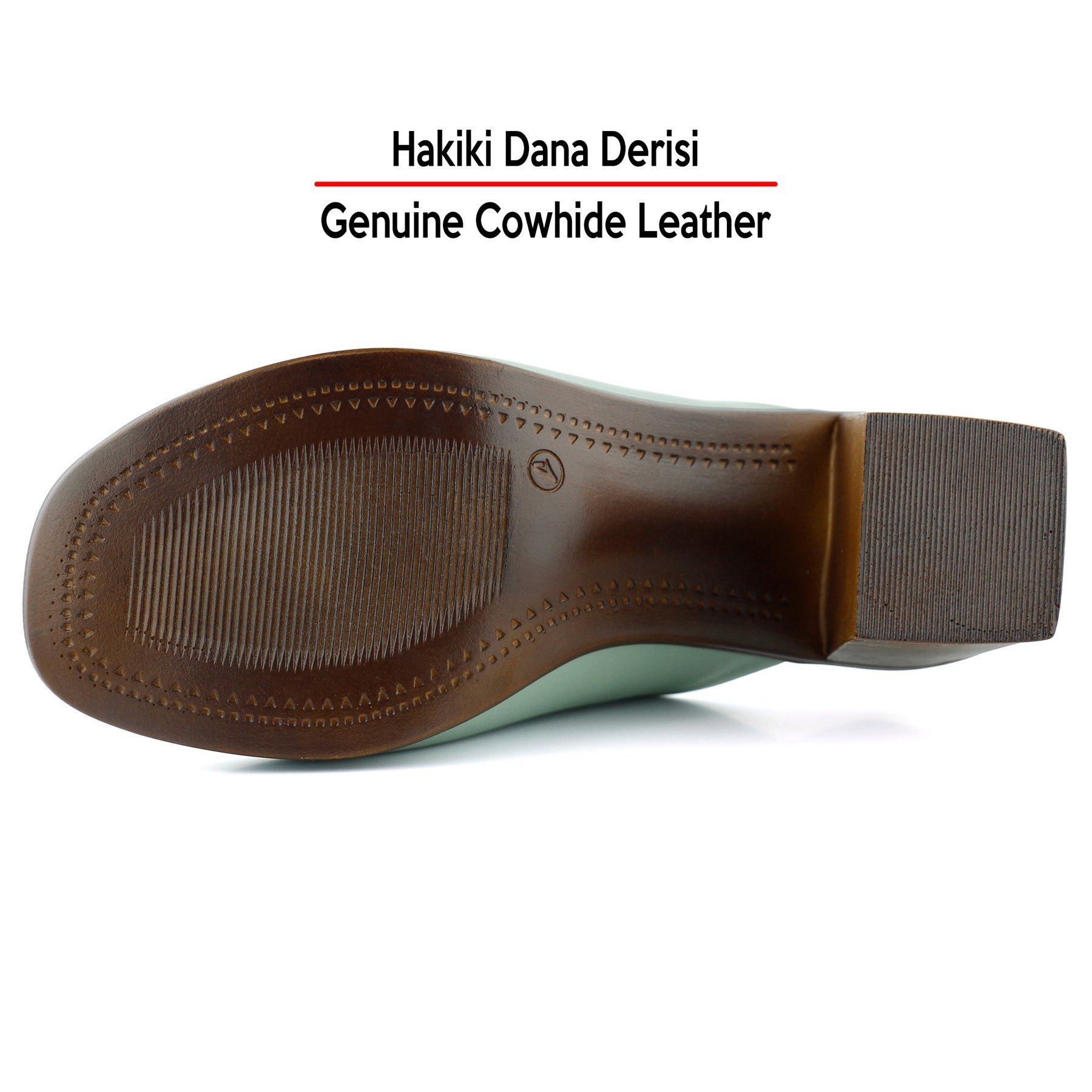 Valery Yeşil Hakiki Dana Derisi Önü Açık Kalın Topuklu Terlik