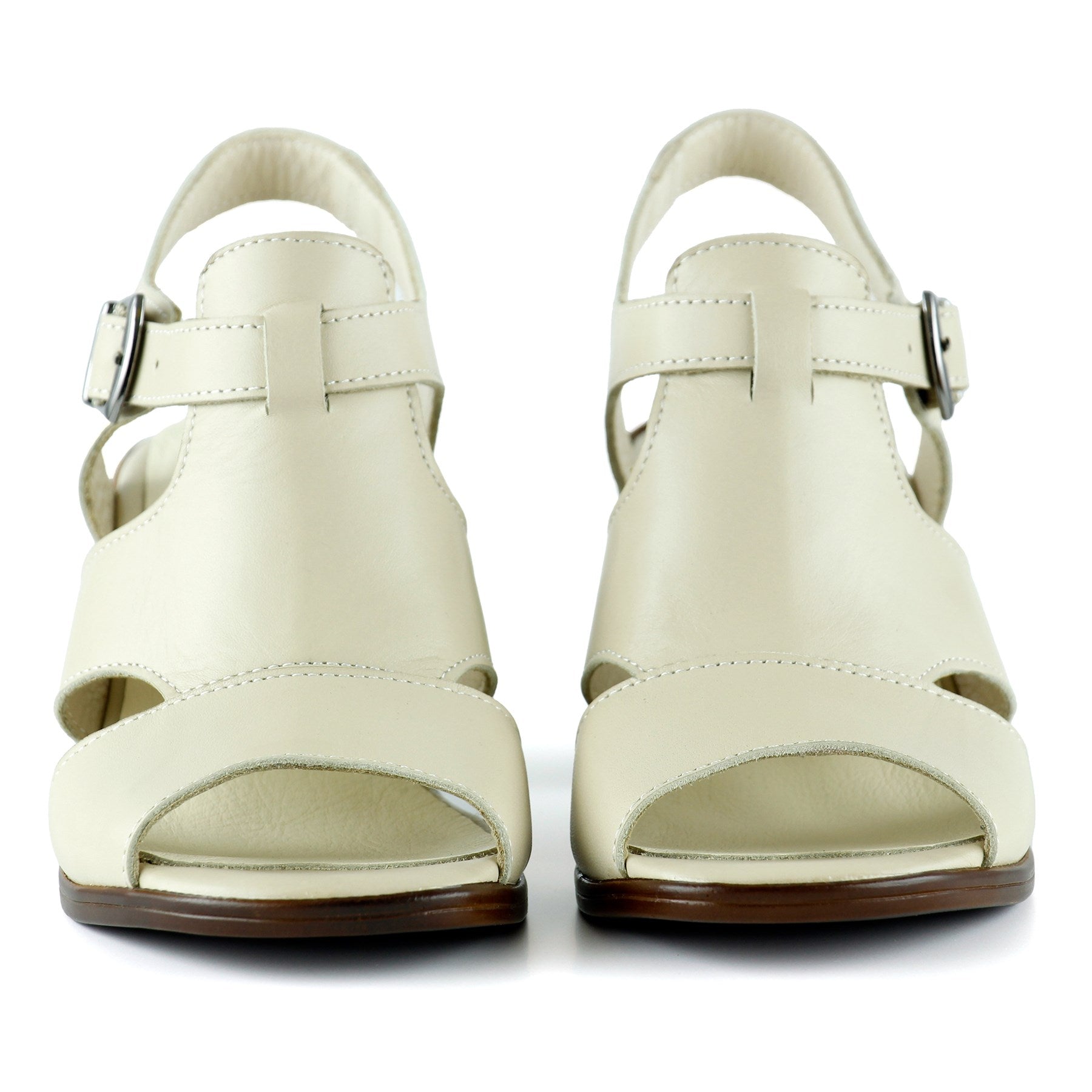 Svajone Bej Hakiki Dana Derisi Kesik Detaylı Tokalı Kalın Topuklu Rahat Günlük Sandalet