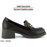 [MAX 54-133] Kahverengi Hakiki Dana Derisi Rugan Detaylı Tokalı Kalın Topuklu Günlük Loafer Ayakkabı