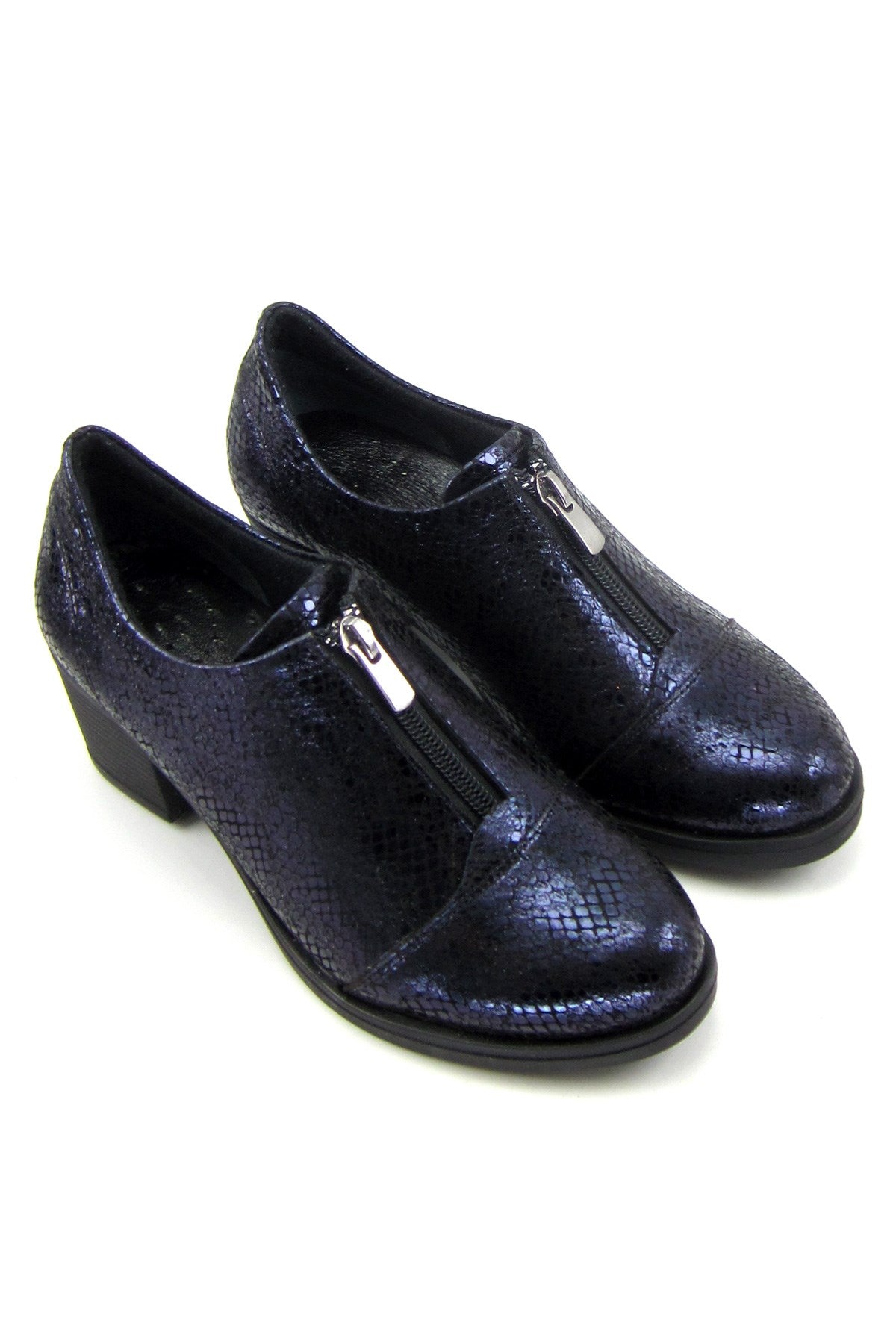 Brittany Lacivert Yılan Hakiki Deri Günlük Topuklu Ayakkabı