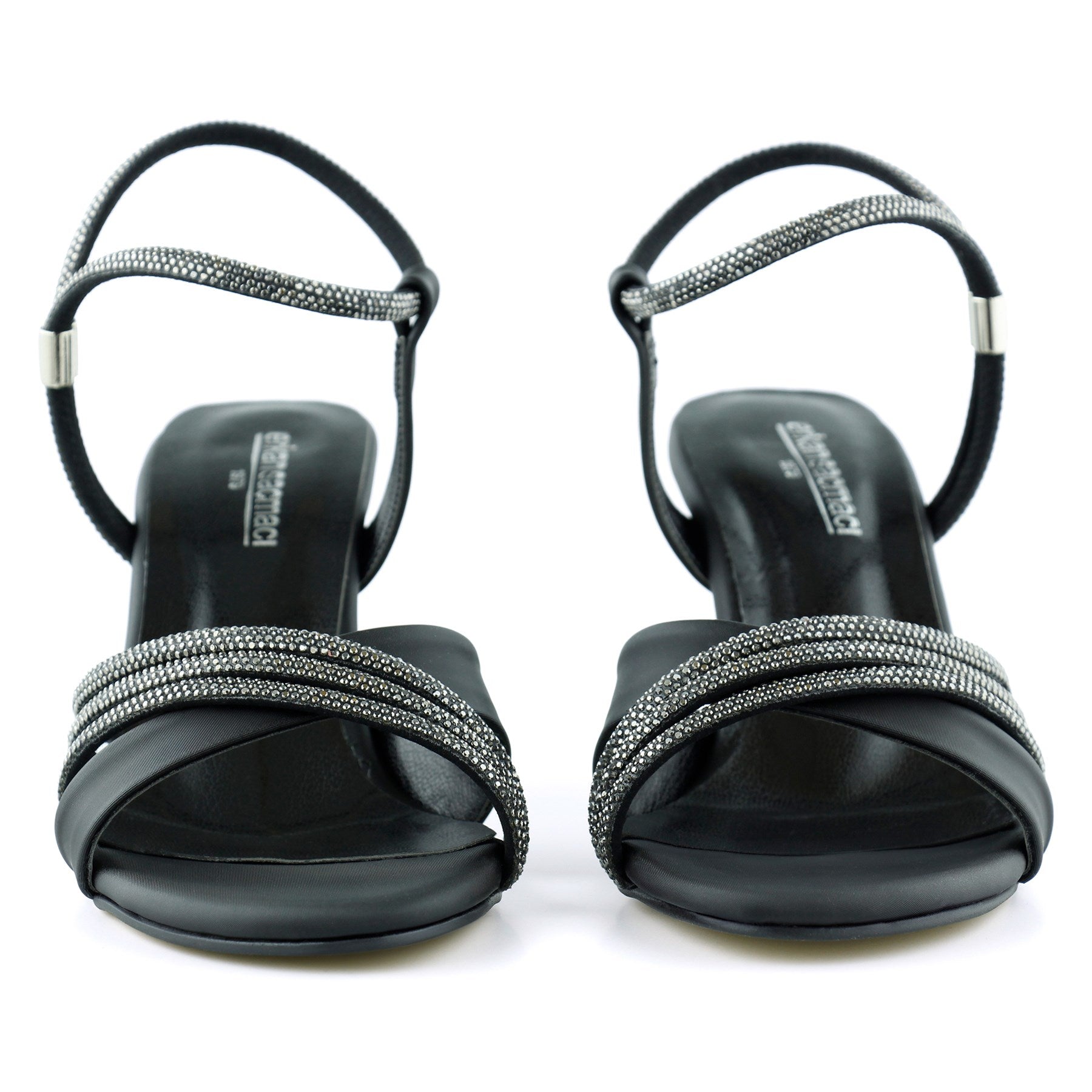 Roseline Exclusive Siyah Saten Önü Arkası Açık Taşlı Çapraz Bantlı Kadeh Topuklu Abiye Ayakkabı