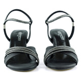 Roseline Exclusive Siyah Saten Önü Arkası Açık Taşlı Çapraz Bantlı Kadeh Topuklu Abiye Ayakkabı