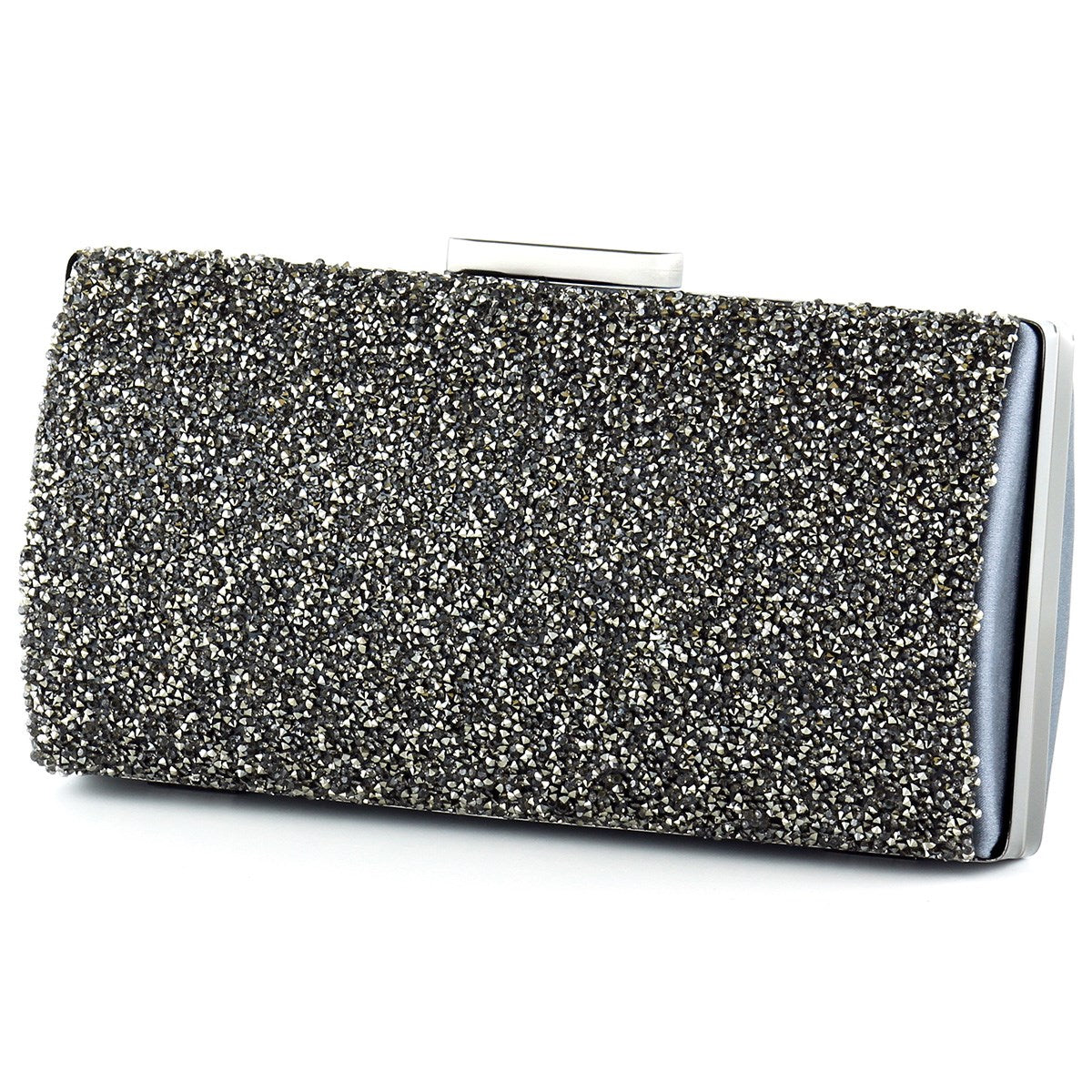 Antrasit Saten Kristal Granül Taşlı Metal Saplı Abiye El Çantası ( ES0013AC )