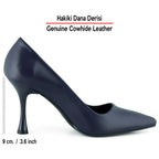 Suzanna Lacivert Hakiki Dana Derisi Sivri Burun Klasik İnce Topuklu Stiletto Ayakkabı