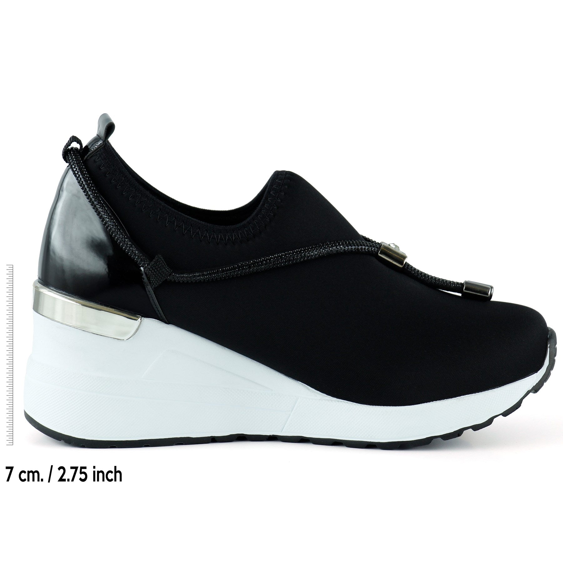 Ellie Siyah Streç Zincirli Taşlı Tokalı Metal Detaylı Dolgu Topuklu Günlük Ayakkabı