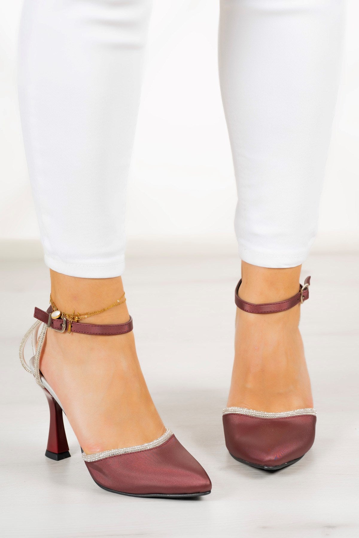 Martina Bordo Saten Taşlı Abiye Ayakkabı