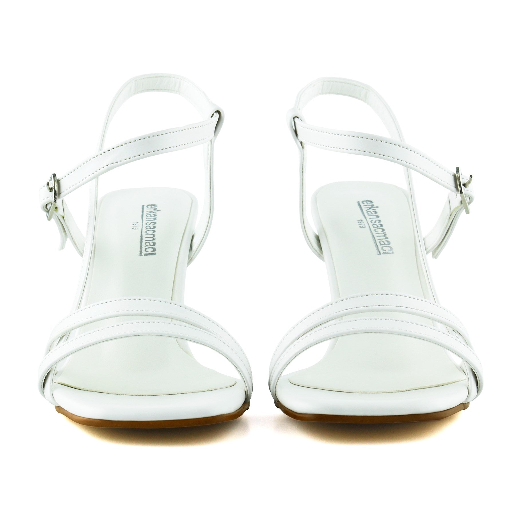 Roseline Beyaz Önü Arkası Açık Bantlı Tokalı Kadeh Topuklu Abiye Gelin Ayakkabısı