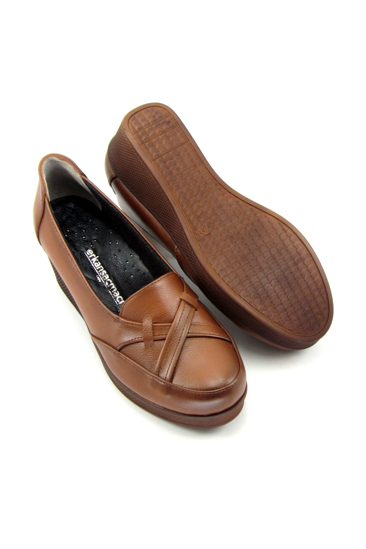 Shay Taba Hakiki Deri Çapraz Bant Detaylı Dolgu Topuklu Günlük Ayakkabı