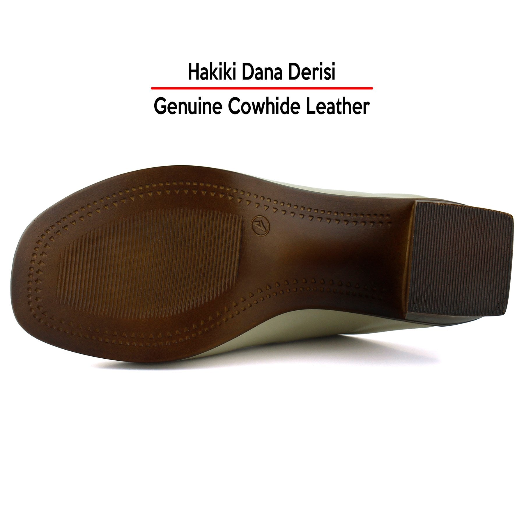 Valery Bej Hakiki Dana Derisi Önü Açık Kalın Topuklu Terlik