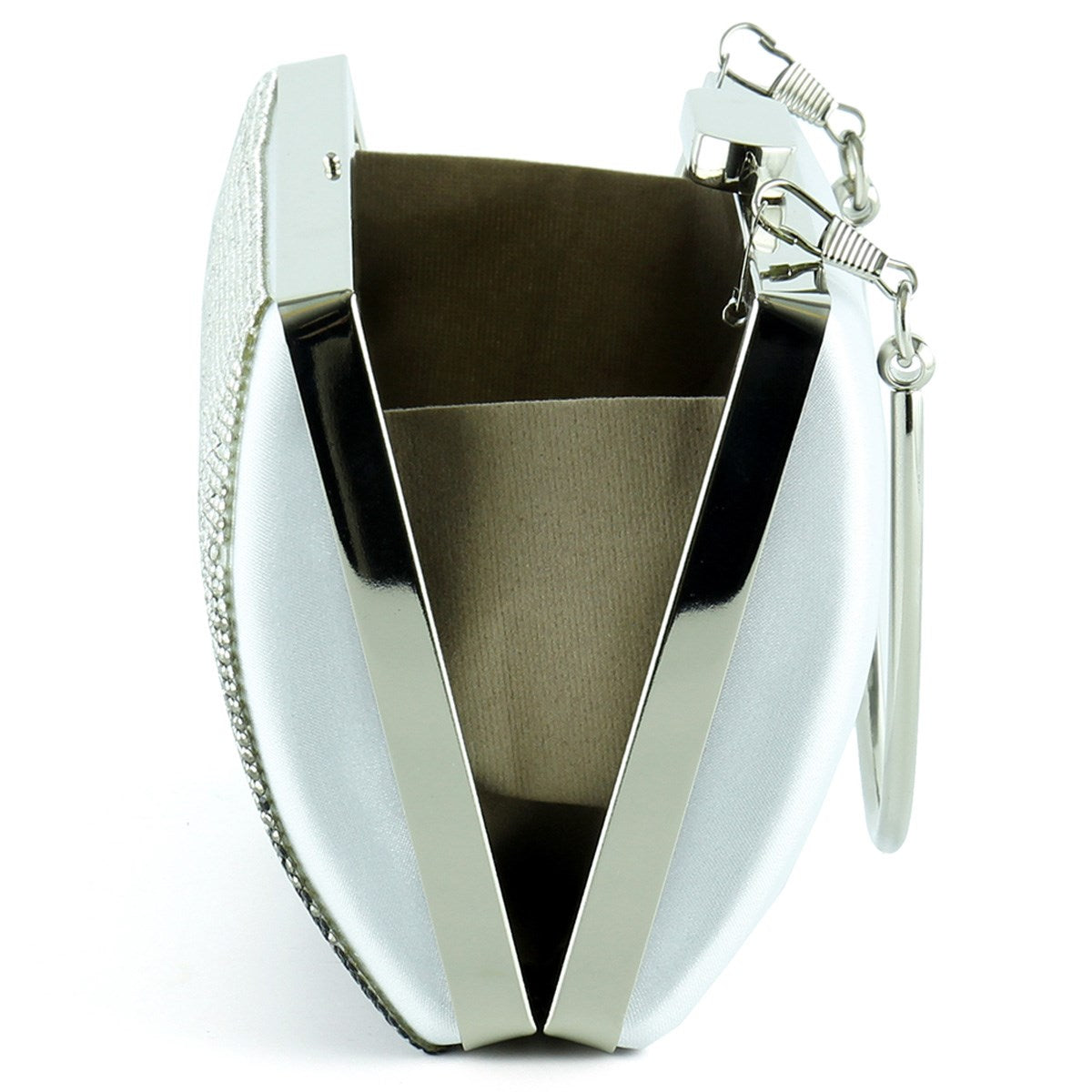 Gümüş Saten Degrade Kristal Taşlı Metal Saplı Abiye El Çantası ( ES0014AC )