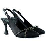 Raphtalia Plus Siyah Saten Burma Taşlı İnce Topuklu Arkası Açık Abiye Ayakkabı