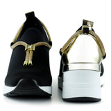 Ellie Altın Streç Zincirli Taşlı Tokalı Metal Detaylı Dolgu Topuklu Günlük Ayakkabı