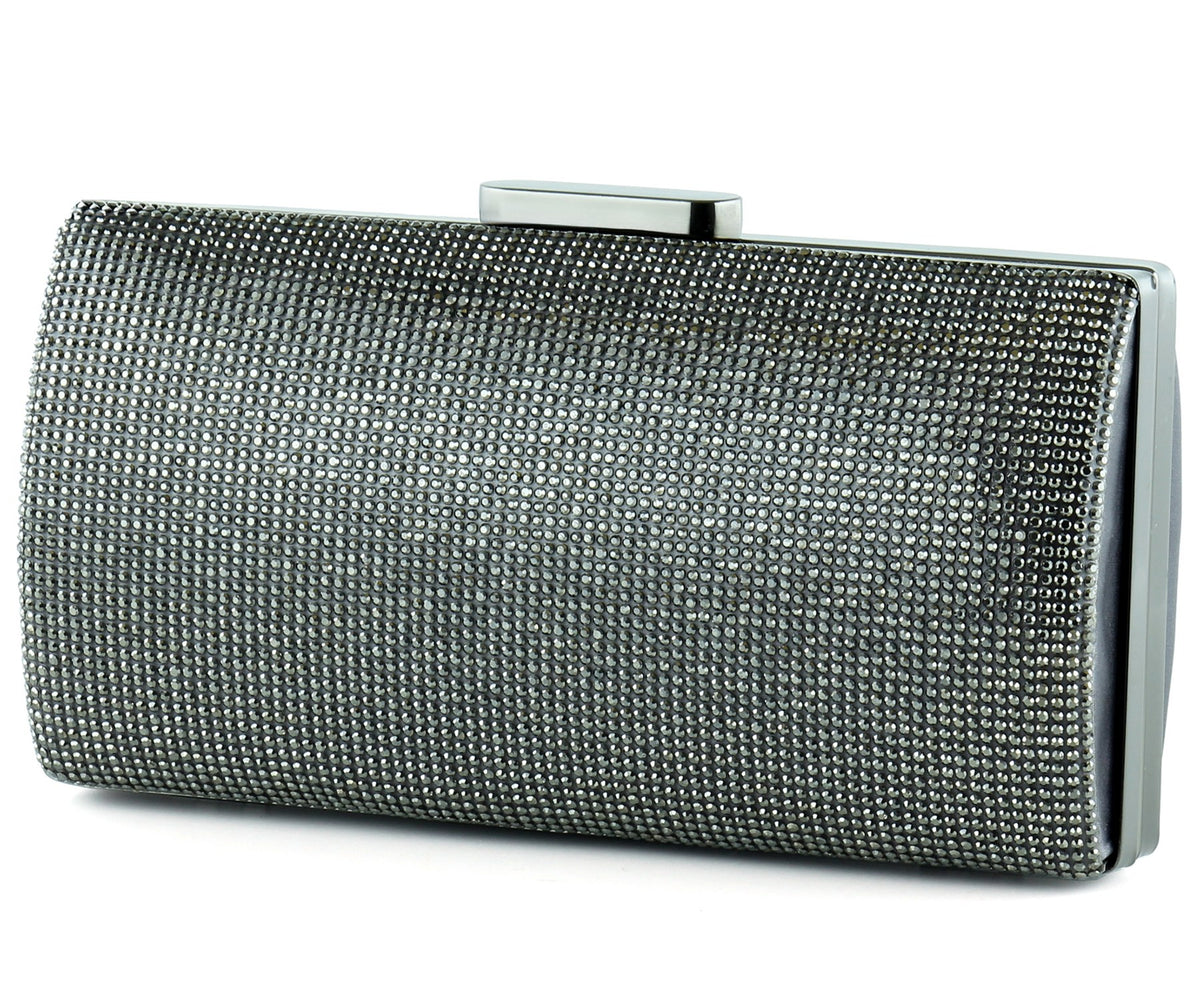 Antrasit Saten Kristal Taşlı Metal Saplı Abiye El Çantası ( ES0015AC )