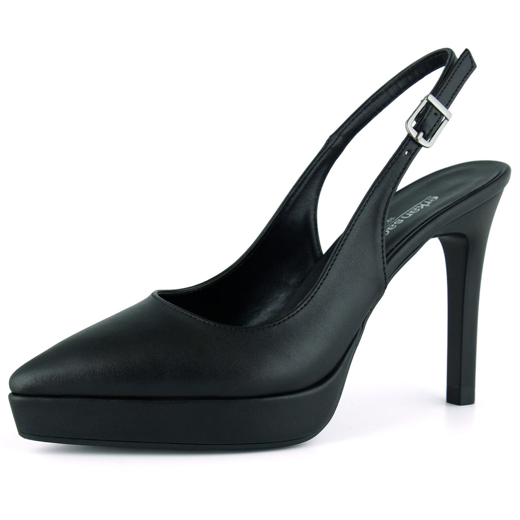 Scarlett Slingback Siyah Vegan Sivri Burun Arkası Açık İnce Platform Topuklu Ayakkabı