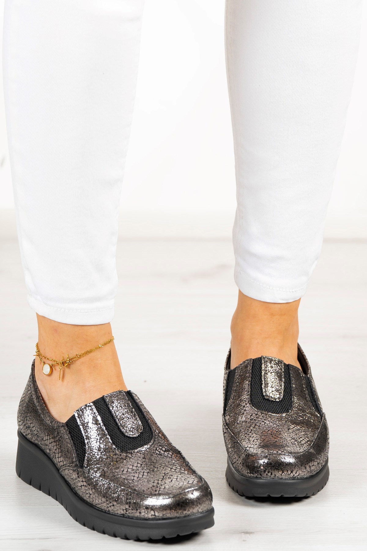Jennifer Gümüş Yılan Hakiki Deri Günlük Ayakkabı