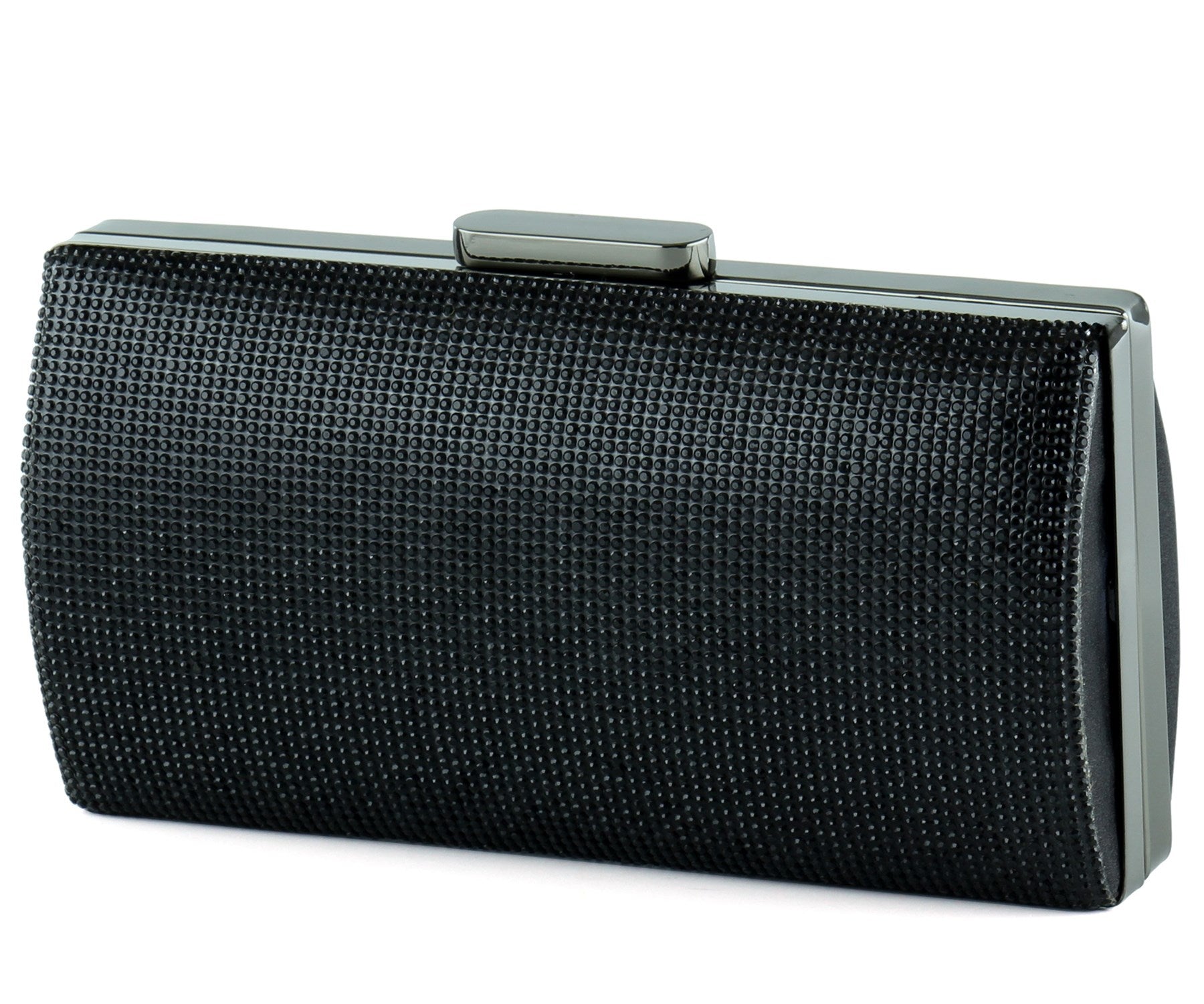 Siyah Saten Kristal Taşlı Metal Saplı Abiye El Çantası ( ES0015AC )